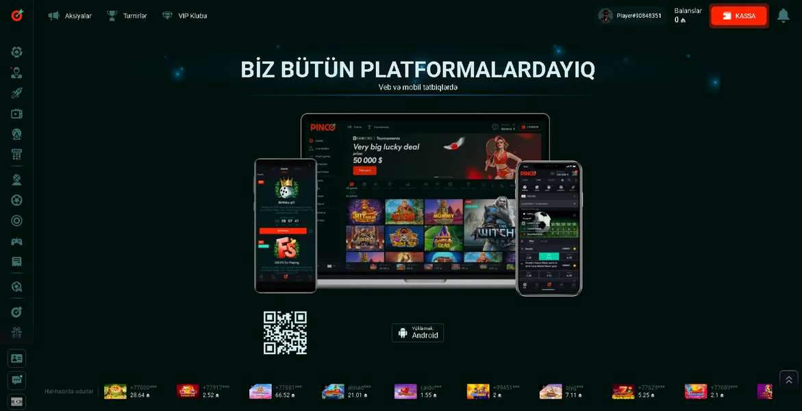 Pinco Casino AZ mobil versiyası: Pul ilə 4 000+ oyun